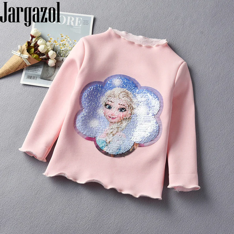 

Jargazol Winter Fleece Girls Long Sleeve Tops Icing Elsa Princess Sequins Transformation Pattern Teenagers Kid Christmas Costume