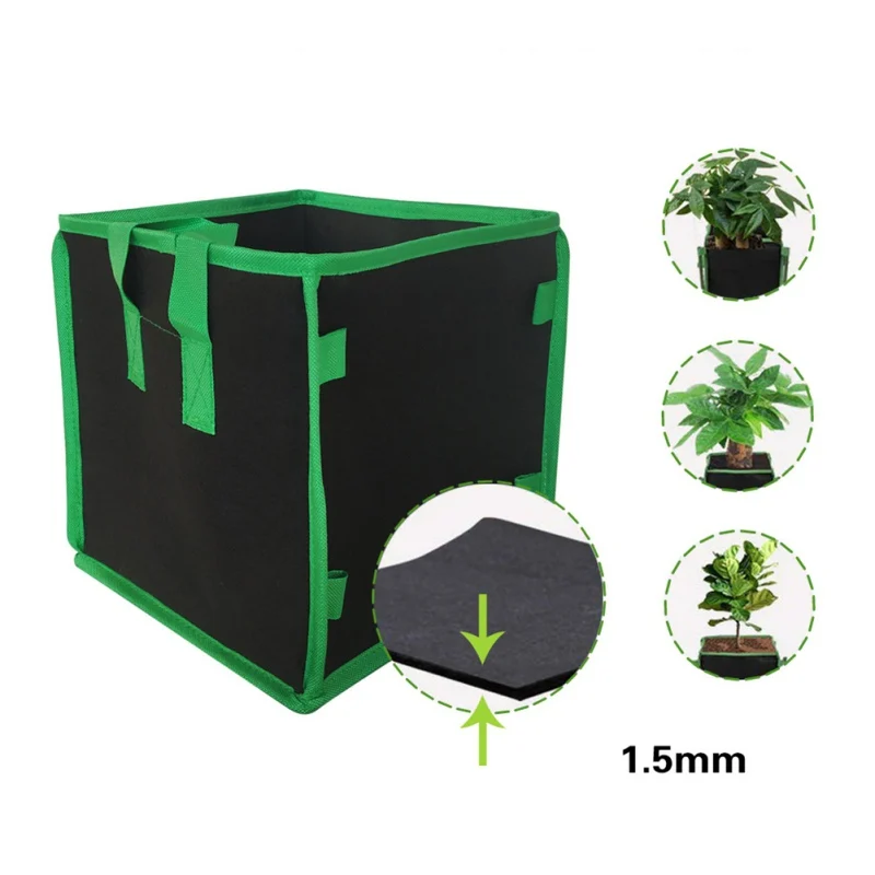 3/5/7/10 Gallon Square Non-woven Plant Grow Bag Plant Container With Double Handle Outdoor Garden Supplies Green Dropship