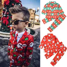Модная детская одежда для маленьких мальчиков Формальный Рождество комплект одежды для детей в джентльменском стиле бейзер кофта жакет штаны Санта Клаус 3 шт. длинные рукава, осенняя одежда