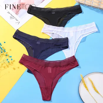 

FINETOO 3Pcs/set Sexy Thongs Women M-XL Lace Mesh G-String Sexy Ultra-thin T-back Panties Female Underpants Transparent Thong