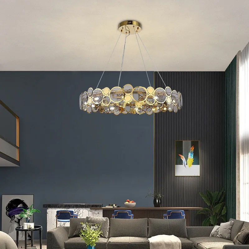 

Nordic luxury LED chandelier living room dining room bedroom villa art light post modern fashion new round glass chandelier