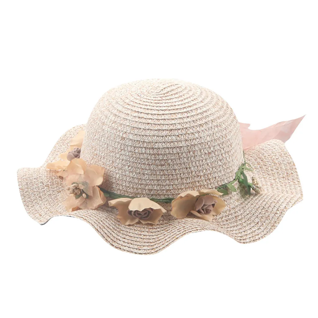 Горячая Распродажа, модная детская волнистая Цветочная травяная гирлянда с бантом, летняя пляжная соломенная шляпа, шляпа с большими полями