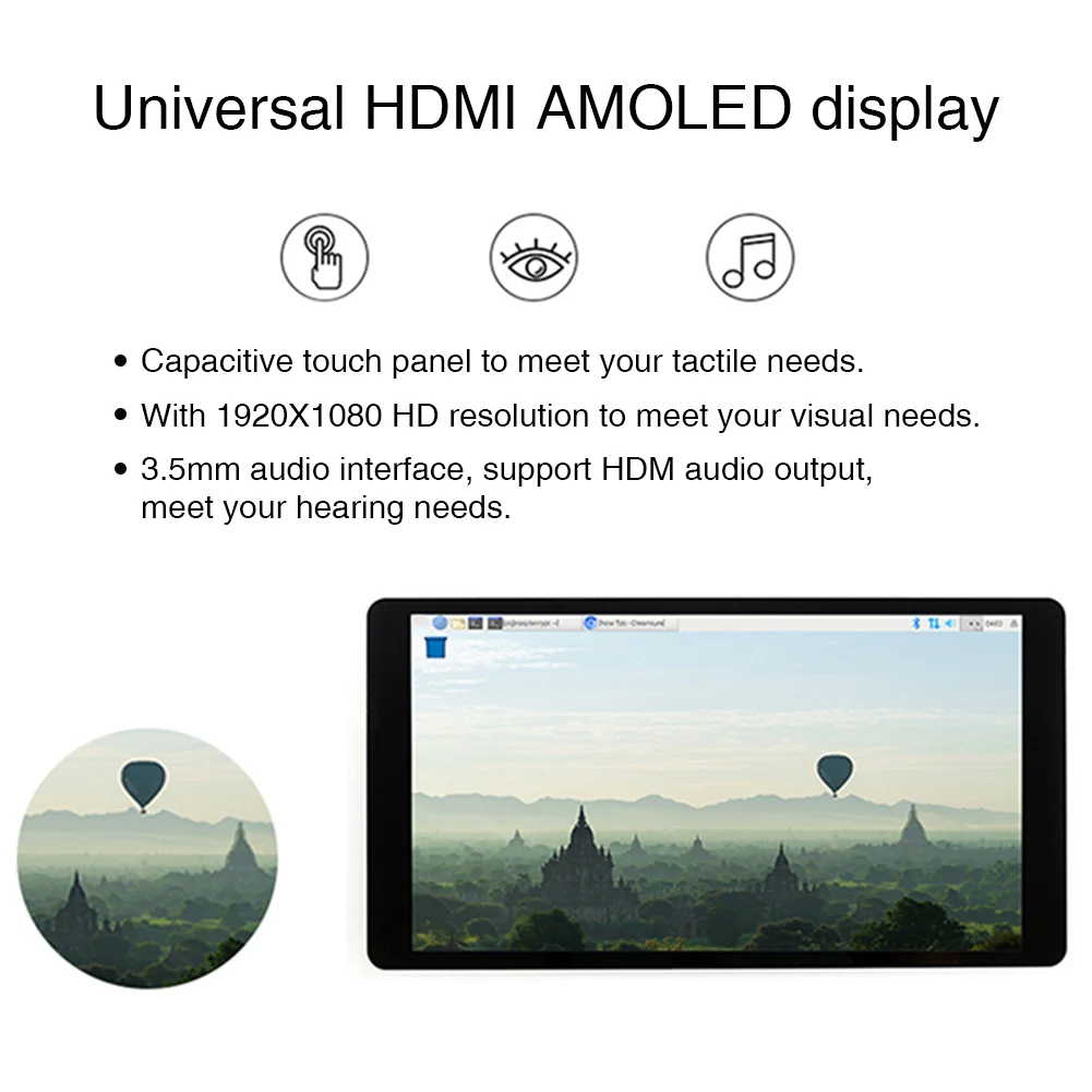 

LCD Display Monitor Computer Accessories 5.5inch HDMI AMOLED 6H Hardness Multi PC Touch Screen Plug And Play For Raspberry Pi 4