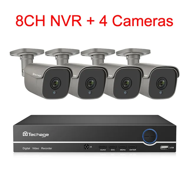 8CH NVR (4Cameras) Techage 8CH 5MP CCTV камера системы Ai обнаружения человека CCTV двухсторонний разговор Открытый водонепроницаемый дом Secruity комплект видеонаблюдения - Цвет: 8CH NVR (4Cameras)