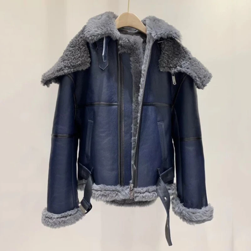 OFTBUY 2019 зимняя куртка женская натуральная меховая шуба двусторонний мех куртка из натуральной кожи натуральный овечий мех капюшон толстый