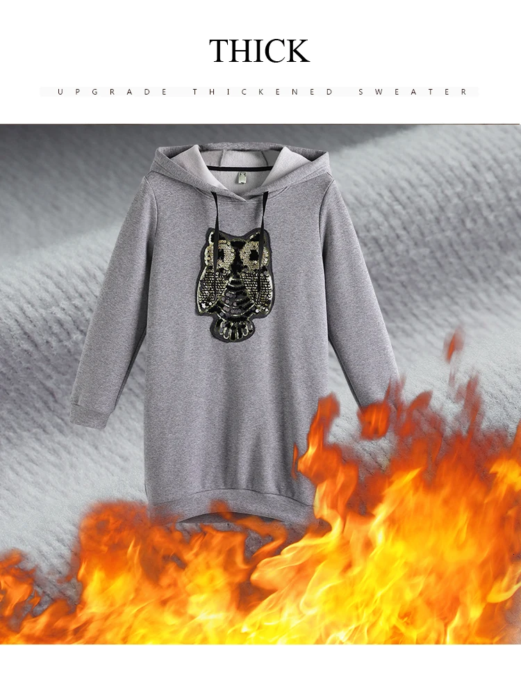 Осенне-зимнее плотное женское мини-платье больших размеров 5xl 4XL 3XL-l серое повседневное офисное платье с капюшоном и длинным рукавом с аппликацией vestidos robe