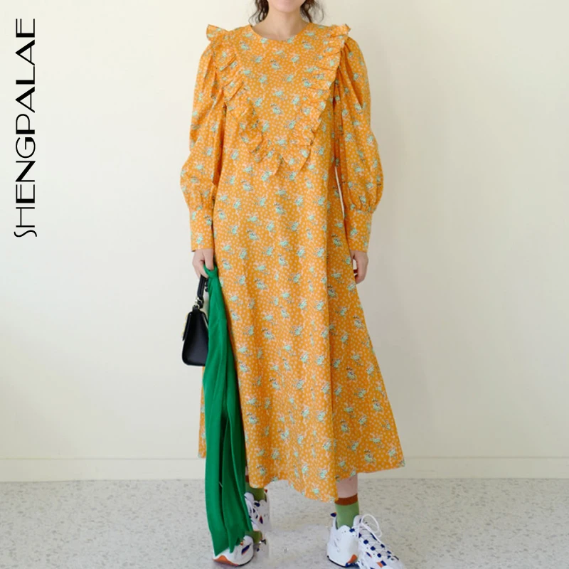 SHENGPALAE 2020 Autumn Women Vintage Loose High Waist Slim Was Thin Elegant Ruffles Stitching Lantern Sleeves Maxi Dress ZA5795 SHENGPALAE 2020 Autumn Women Vintage Loose High Waist Slim Was Thin Elegant Ruffles Stitching Lantern Sleeves Maxi Dress ZA5795