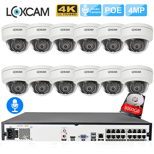 LOXCAM H.265+ 4K 5MP POE NVR CCTV камера системы 4MP Аудио Открытый Антивандальный ночное видение IP камера 16ch комплект видеонаблюдения - Цвет: 16CH NVR x 16 Camera
