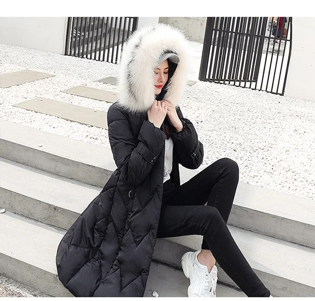 Kuyomens длинные тонкие женские меховые зимние куртки с хлопковой подкладкой теплые утепленные женские пальто длинные пальто парка Женская куртка - Цвет: Черный