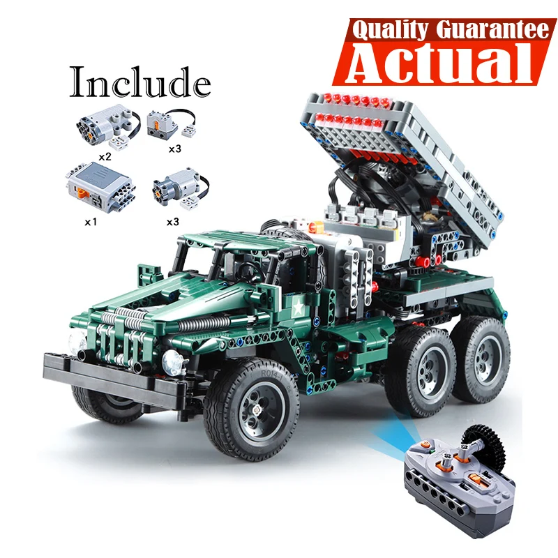 

Launcher Truck 2in1 Military Remote Control Rocket 1369pcs With Motor 1:20 Scale Model Building Blocks Bricks War Toys