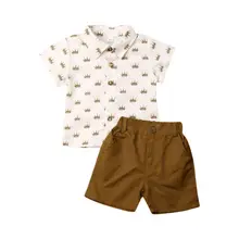 ; комплект из 2 предметов для маленьких мальчиков; рубашка в джентльменском стиле; топ+ штаны; шорты; комплект одежды с героями мультфильмов