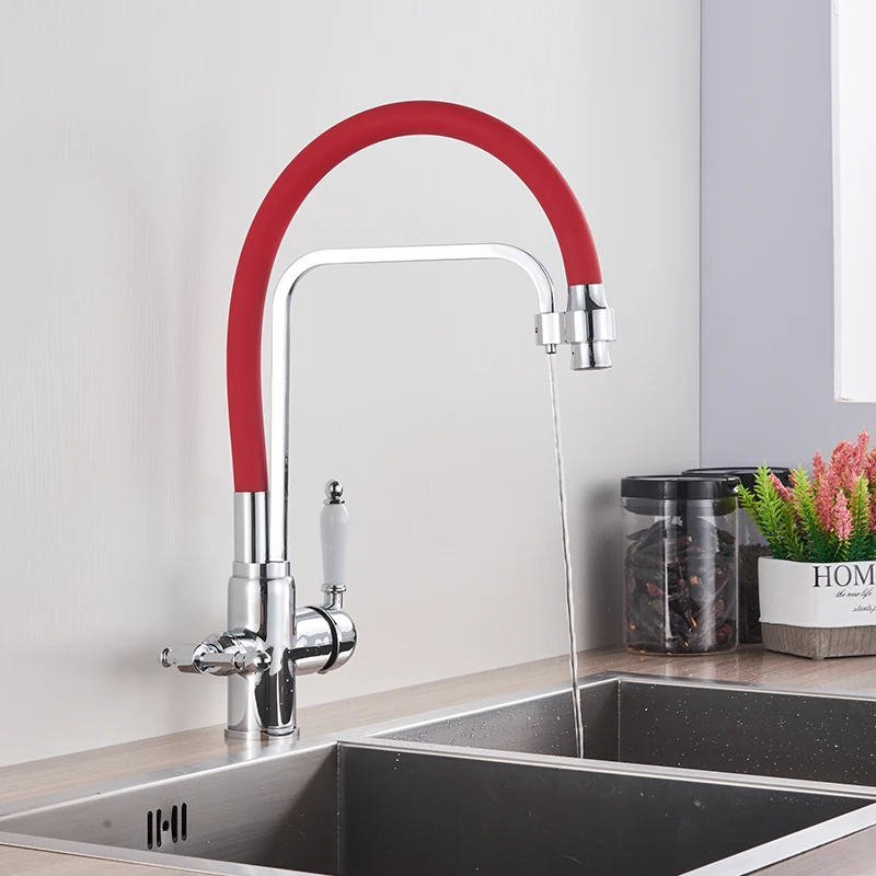 Filter Pure Water Kitchen Faucet Pull Down Purification Filtered Kitchen Faucets Crane Dual Handle Dual Spout Hot Cold Mixer Tap