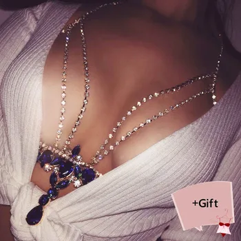 

Lady Blue Pendant Sexy Bikini Bra Chain Sequin Beach Harness Necklace Waist Club Bra Chain For Women Sexy Belly Body Jewelry