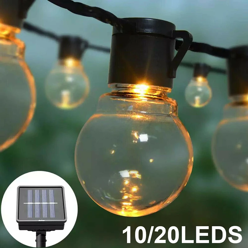 10LED Solar Powered Retro Bulb String Lights Garden Outdoor Hanging Fairy Lamp 