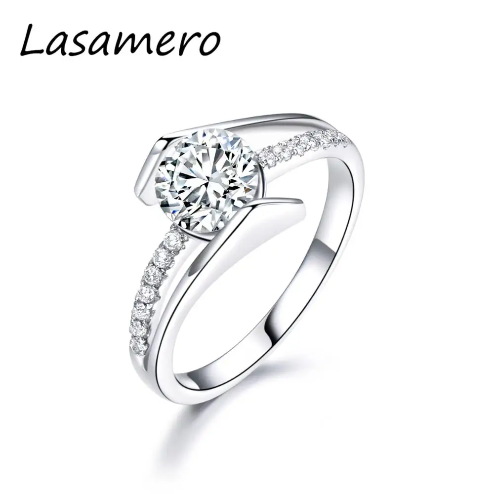 

LASAMERO Classic Minimalist Brilliant 1.00CT Round Cut 6.5MM DEF Moissanites Wedding Ring 14K Gold Half Eternity Engagement Ring