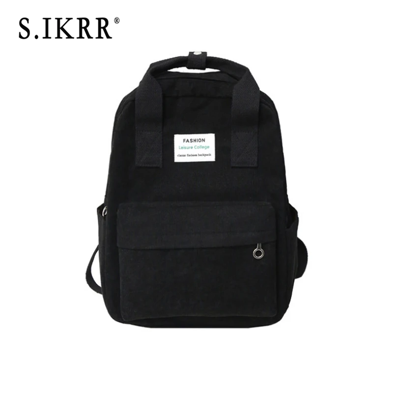 S. IKRR модный вельветовый женский рюкзак, Повседневная вместительная школьная сумка для колледжа, для девушек, Женская Повседневная Дорожная сумка на плечо - Цвет: Black