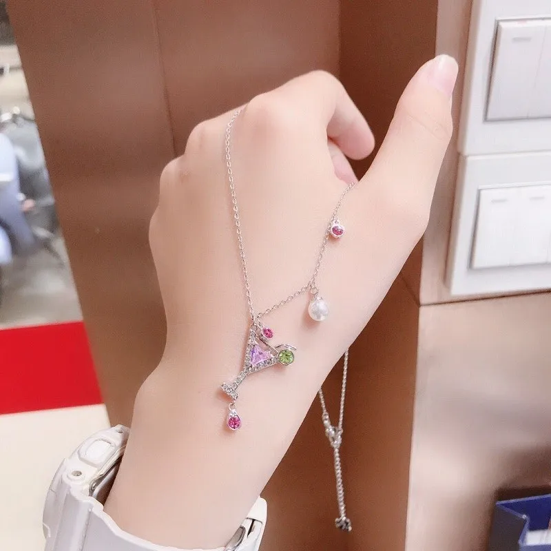 

925 Silver New Style Shi No Regret Micro Pave's Cocktail Necklace Women's Playful Charming Pendant Online Celebrity Style