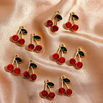 

JJFOUCS 10Pcs/set Fashion Red Crystal Cherry Cute Fruit Metal Pendants Dangle DIY Handmade Earring Necklace Anklet Bracelet