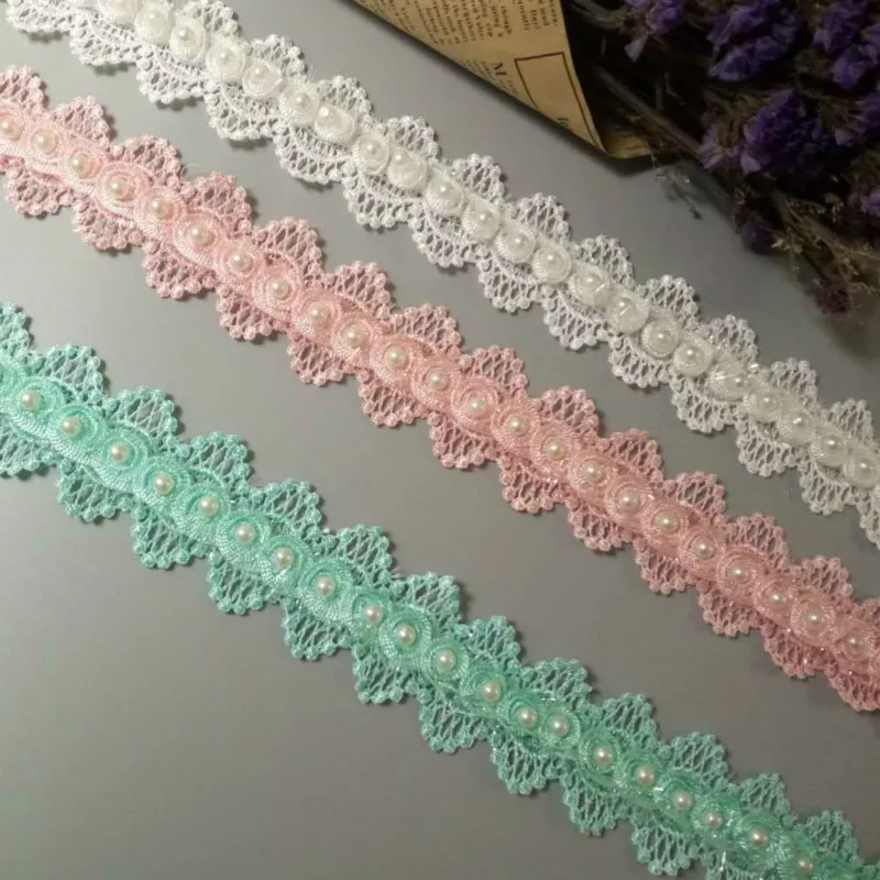 1 yard 4.5cm Pearl Beaded DIY Flower Embroidered Lace Trim Ribbon Floral Applique Patches Wedding Dress Fabric Sewing Craft | Дом и сад