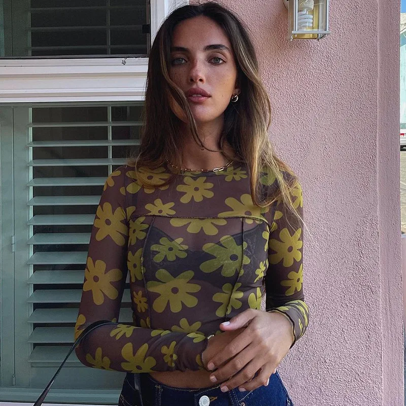 Y2K Mesh Top Women Streetwear Long Sleeve Graphic Tee See Through O Neck Tops Slim Anime T-shirt Sexy Crop Top Women Clothing Y2K Mesh Top Women Streetwear Long Sleeve Graphic Tee See Through O Neck Tops Slim Anime T-shirt Sexy Crop Top Women Clothing