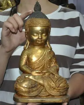 

10"Tibet Buddhism bronze Gilt Thailand Sakyamuni Shakyamuni Amitabha robe statue