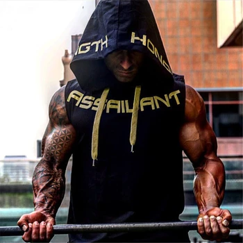

2019 Mens Cotton Hoodie Sweatshirts fitness clothes bodybuilding tank top men Sleeveless Trend Tees Shirt Casual hooded vest