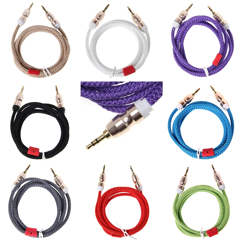 1 5M Nylon Jack Aux Audio Cable Male to Male Kabel Gold Plug Car Cord for iPhone Samsung Xiaomi For Speaker Headphone 100pcs