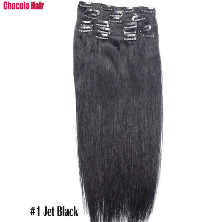 Chocola Full Head Brazilian Machine Made Remy Hair 10pcs Set 180g 16"-28" Natural Straight Clip In Human Hair Extensions