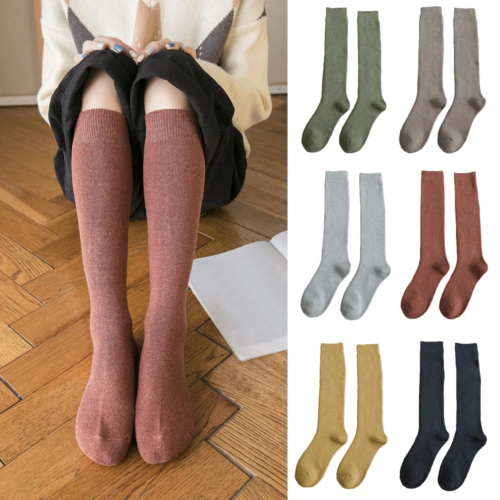 Женские гольфы Удобные однотонные мягкие базовые толстые теплые носки до середины икры