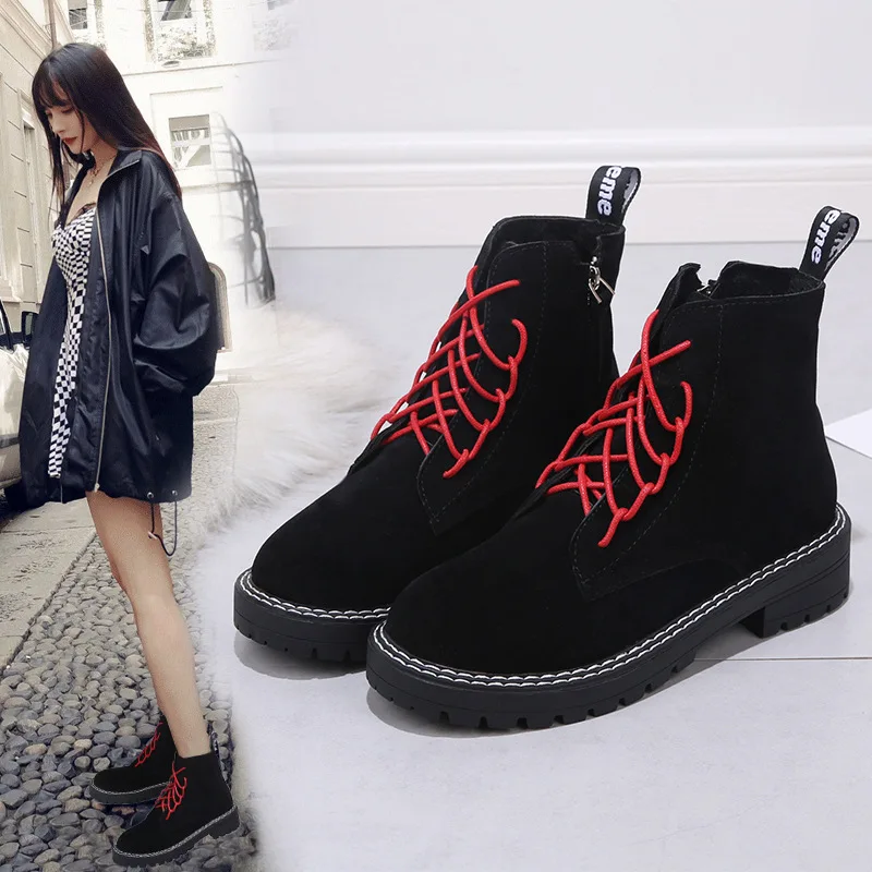 

Autumn And Winter Short Cross Straps Polyurethane Martin Boots Artificial Velboa Suede round-Toe Short Boots Women's
