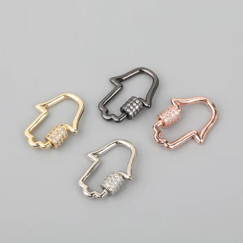 

10pcs/Lot 25x32mm CZ Micro Paved Hamsa Hand Screw Clasps Lock Carabiner Connecter Clasps For DIY Necklace Making FH-229ABF.C