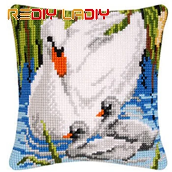 

Cross Stitch Cushion Swan Loves Make Your Own Pillow DIY Chunky Cross Stitch Kit Pre-Printed Canvas Acrylic Yarn Pillow Case