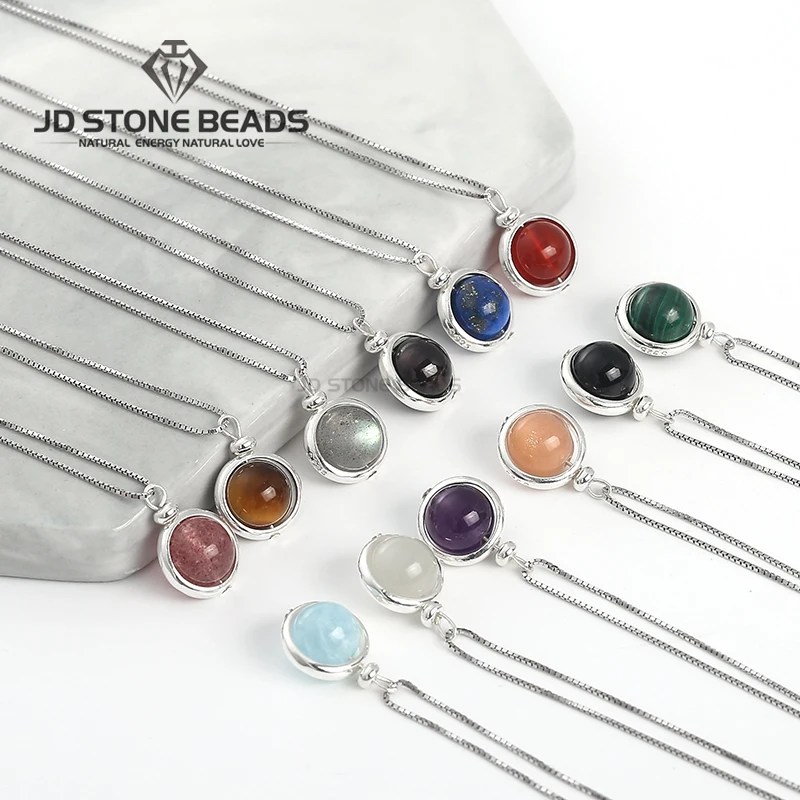 

925 Sterling Silver 12 Constellations Natural Stone Rotation Lucky Beads Necklace Chain Round Beads Pendant Free Shipping