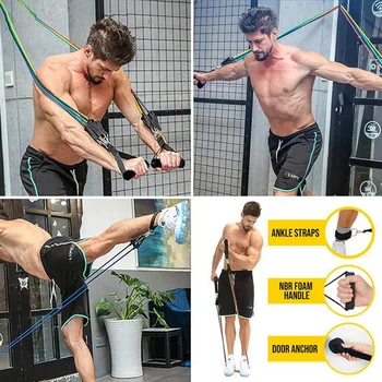 Resistance Bands Set Exercise Bands with Door Anchor Legs Ankle Straps for Resistance Training Physical