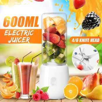 

600ml Efficient USB Rechargeable Portable Blender Mixer 4/6 Blades Juicer Juice Citrus Lemon Vegetable Fruit Smoothie Squeezers
