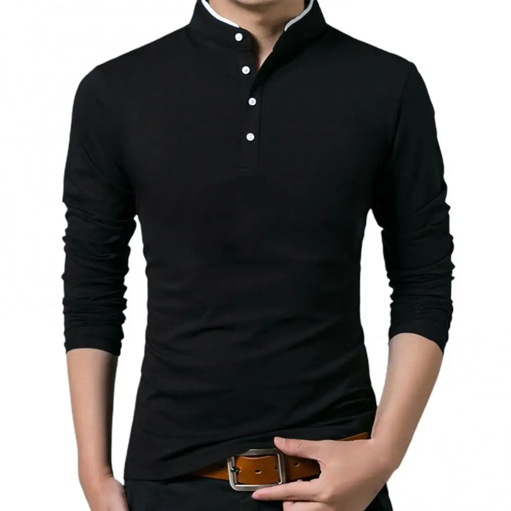 

Men Autumn Solid Color Long Sleeve Stand Collar Base Men 2021 Oversized T-Shirt Buttons Sweatshirt