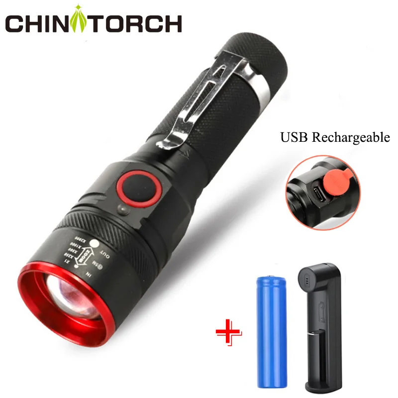 Powerful LED Flashlight Self-defense Torch Zoom 5 Modes Powered By 18650 Battery