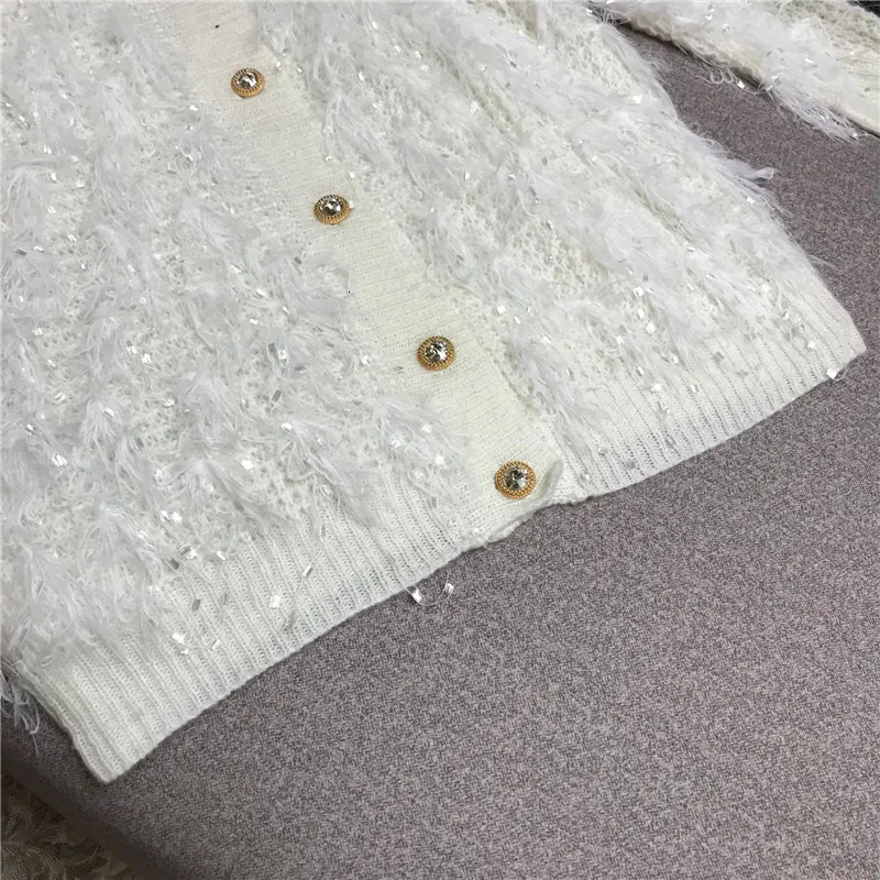 2019V female Sweater collar long tassel metal buckle decorative knit sweater