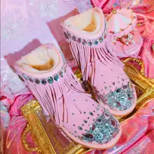 Женская обувь; женские ботильоны; зимние ботинки; коллекция года; новые зимние кожаные ботинки ручной работы со стразами и кисточками; X134