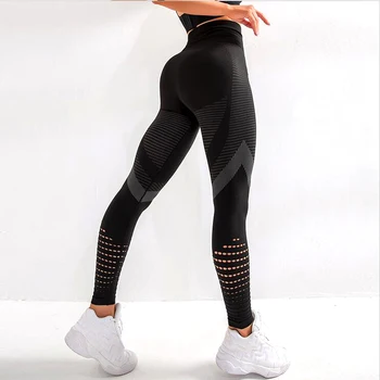 

High Waist Gym Leggings Women Yoga Pants Black Seamless Energy Tights Workout Running Activewear Hollow Sport Trainning Leggings