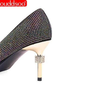 

ODS Crystal Rhinestone Pointed Toe 2019 Pumps For Women Lady Evening Party Diamond Elegant Thin High Heel Shoes Black Stiletto