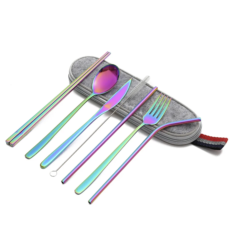

Tablewellware Cutlery Set Travel Camping Dinnerware Set Reusable Tableware with Metal Straw Spoon Fork Chopsticks Portable Case