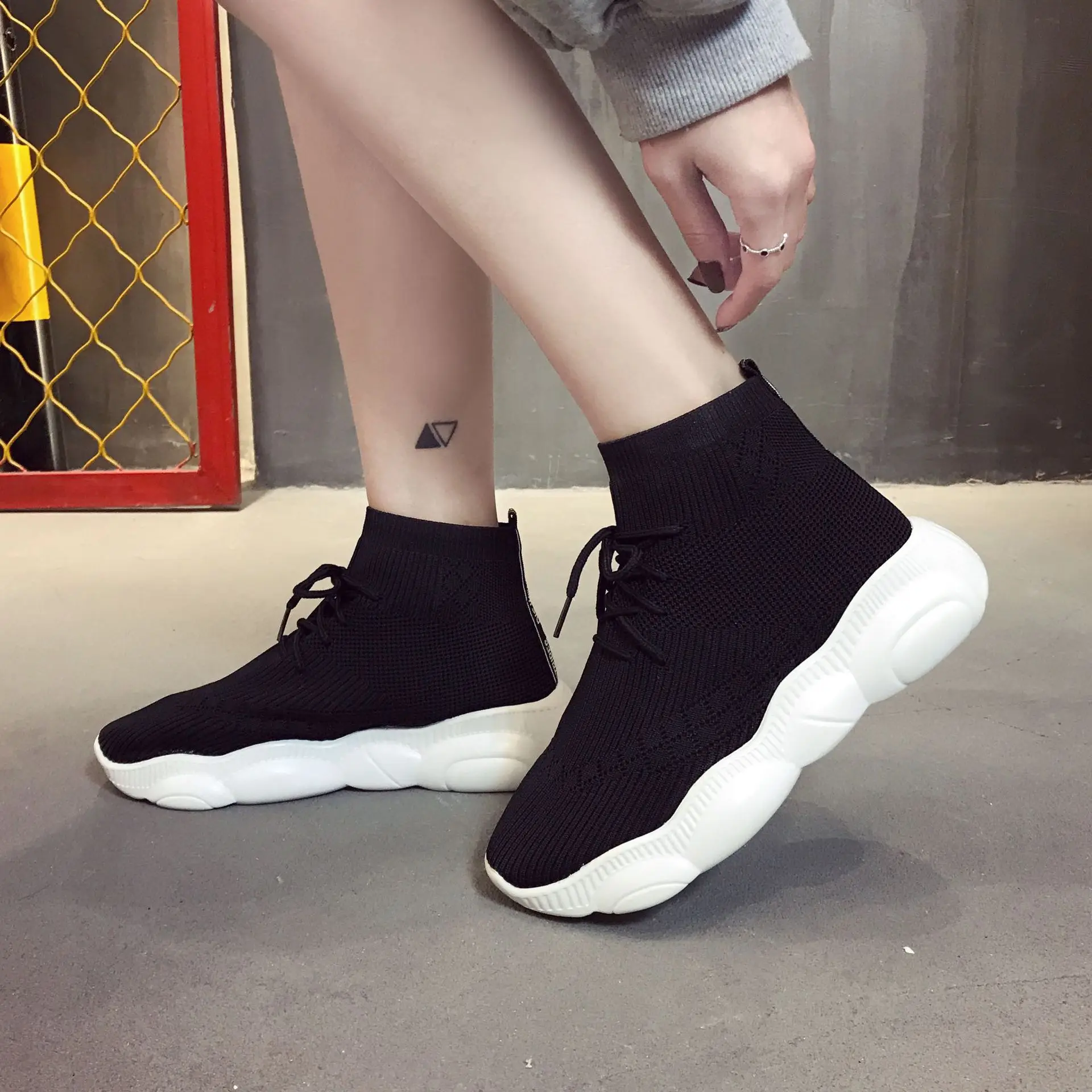 

Wa zi xie Women's 2019 Spring New Style Korean-style Trend Elasticity High Shoes Student Versatile Flat Casual Shoes Women