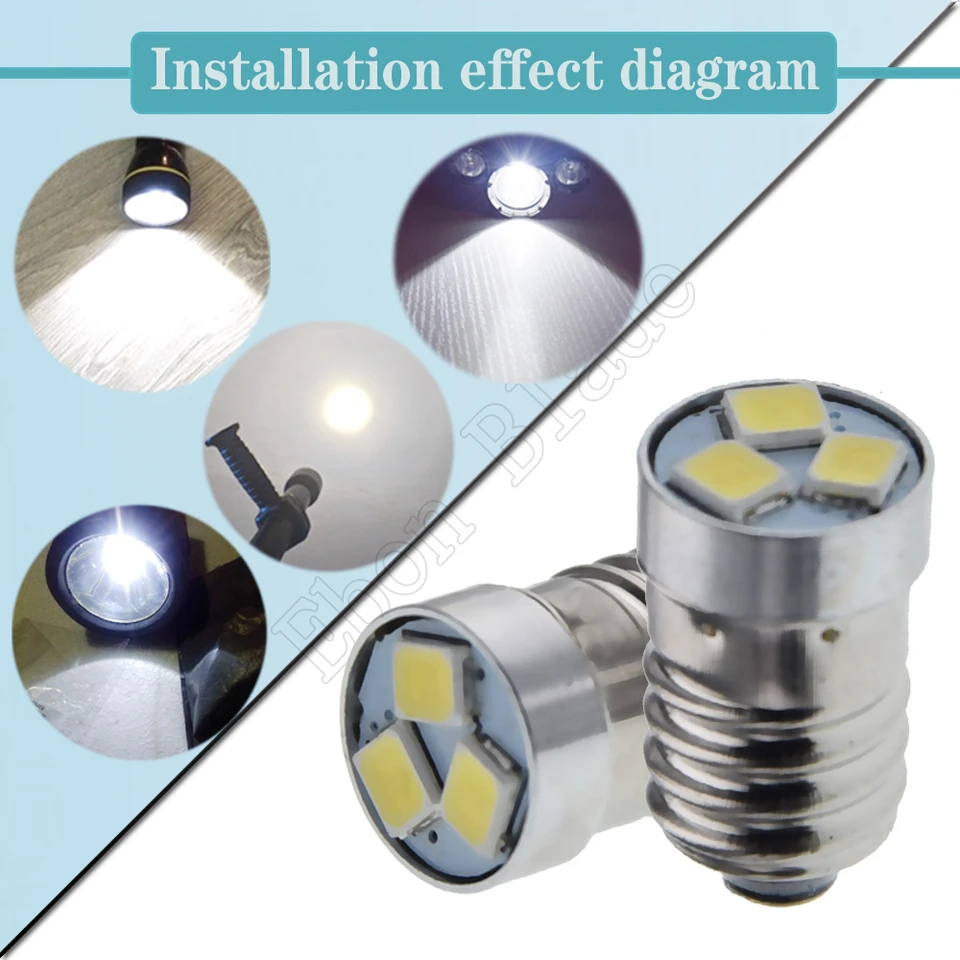 Bombilla Posicion Coche Ruiandsion E10 Bombilla LED DC 3V 0.5W 6000K 200LM Blanca Bombilla LED Para La Luz De Antorchas De La Linterna Del Faro, Tierra Negativo (paquete De Matrículas Para Coche