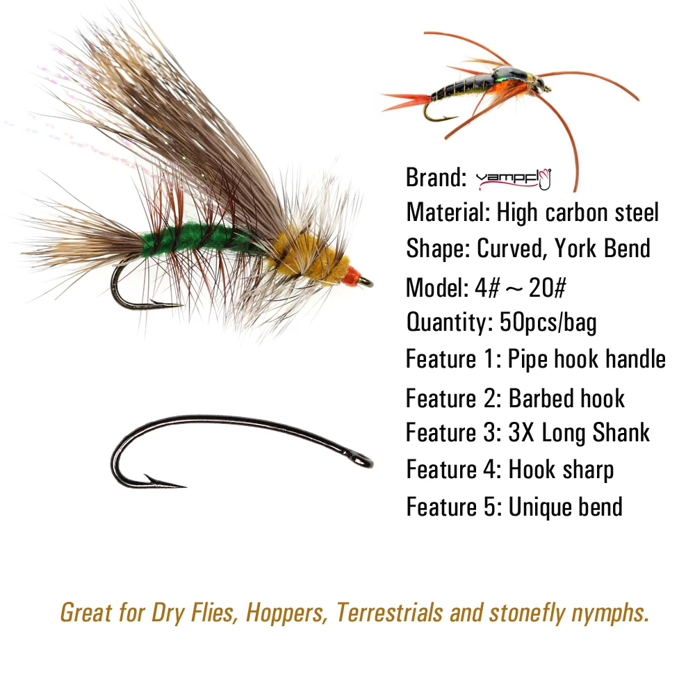 Vampfly 500 шт./упак. 3X кривая хвостовиком стимулятор Stonefly Нимфа лосось Fly крюк черный никель мушек крючок#4~#20