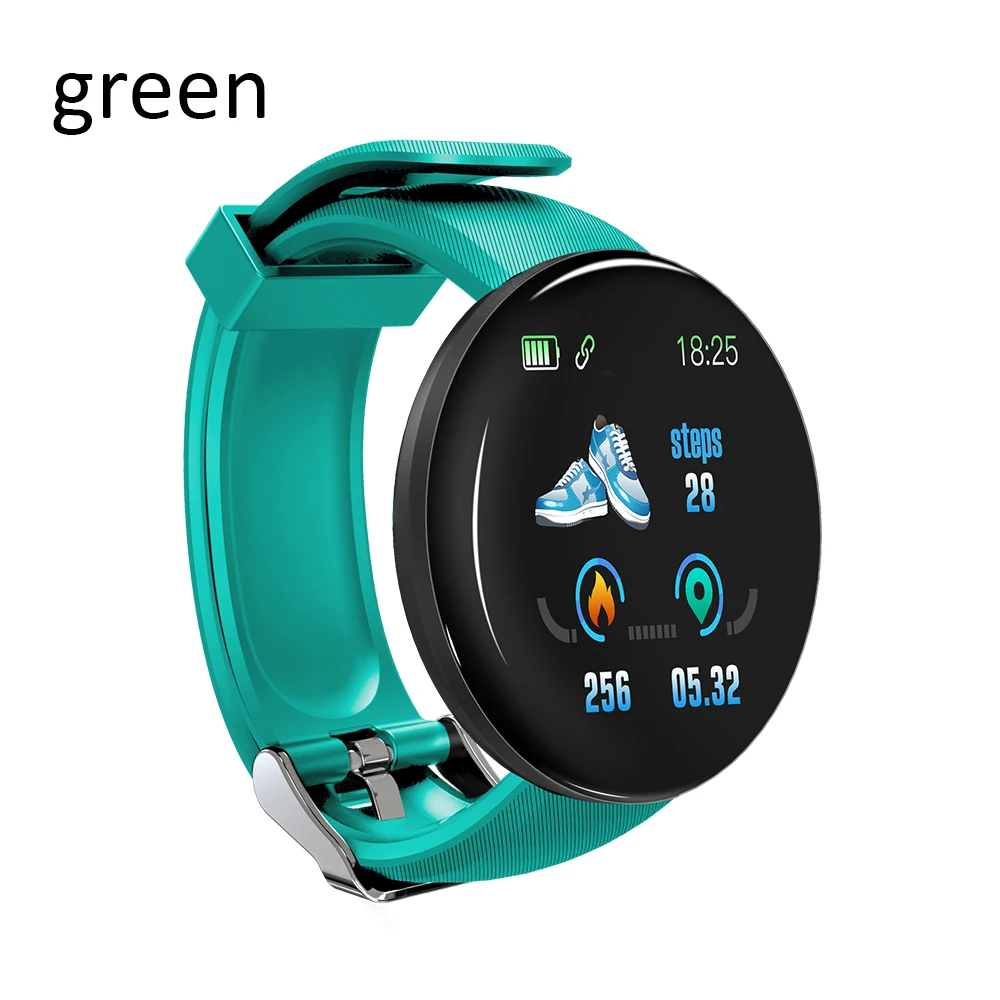 Green D18 новые умные часы, мужские, кровяное давление, Круглые, Bluetooth, умные часы, женские часы, водонепроницаемые, спортивные, трекер для Android Ios - Цвет: Green