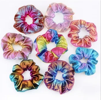 

200 BLESSING Women Girl Fashion Rainbow Flash Wrinkly Elastic Hair Bands High Grade