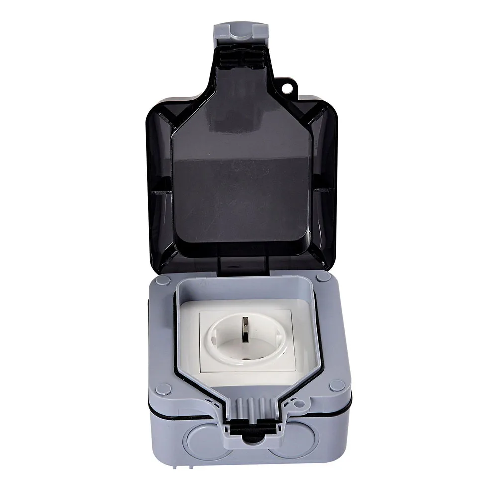

Home Protection 16A With Lid EU Standard Electrical Outlet IP66 Waterproof Grounded Outdoor Weatherproof Wall Power Socket Yard