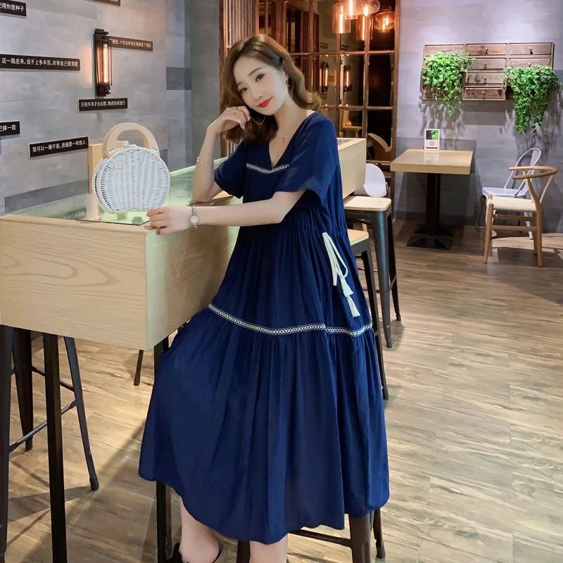 

2019 Summer Maternity Clothes New Style Korean-style Ethnic-Style Loose-Fit Breathable Large Size Long Dress