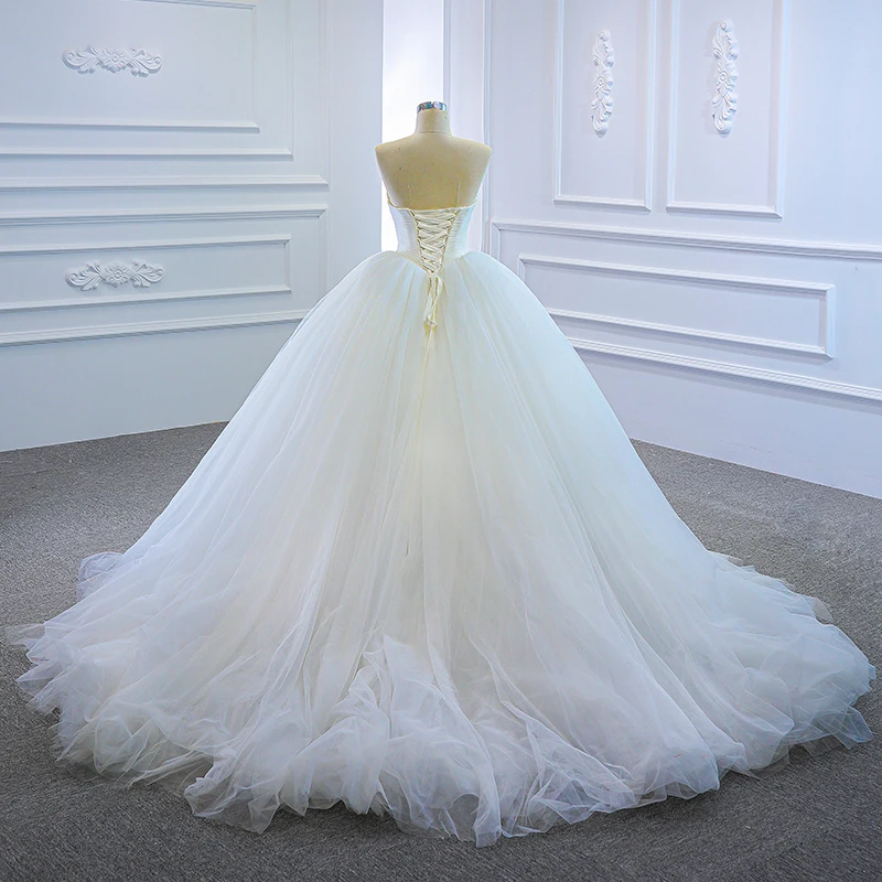 RSM66620 White Elegant Heart-Shaped Collar Wedding Bridal Gown 2021 Frill Transparent Backless Design Formal Skirt 2